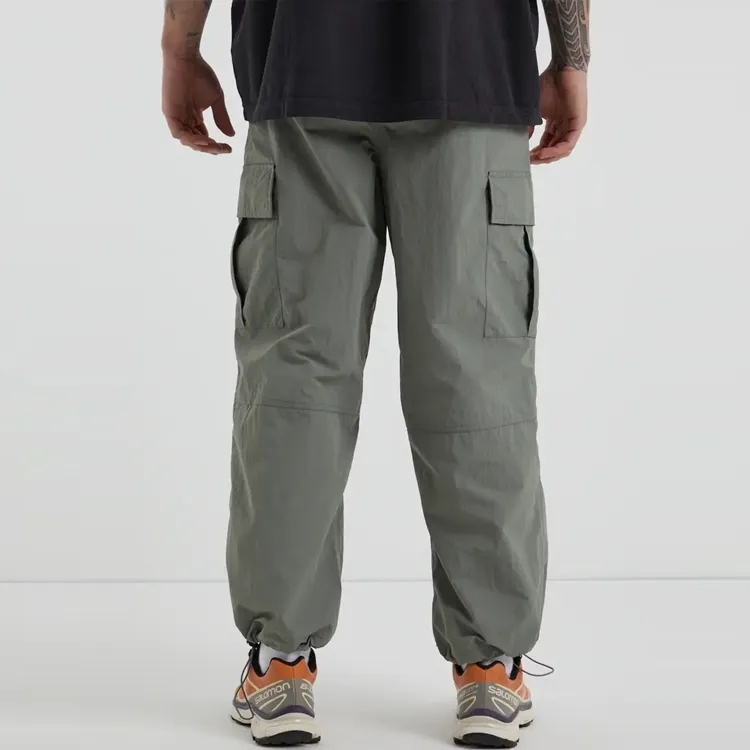 Mens Casual Gray Drawstring Cargo Pants High Quality Outdoor Street Trousers