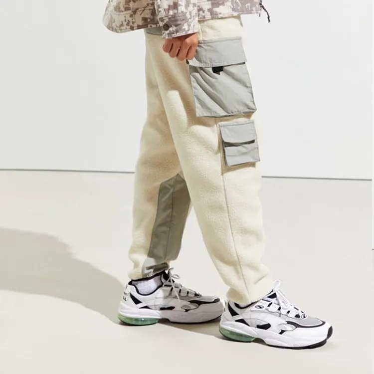 Polar Fleece Fabric Mens Oem Colorblock Pants With Side Cargo Pockets