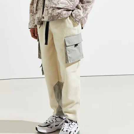 Polar Fleece Fabric Mens Oem Colorblock Pants With Side Cargo Pockets