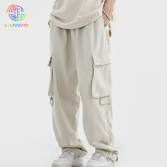 Vintage Streetwear Flap Pocket Men Pant Trouser Casual Zipper Detail Custom Logo Cargo Pants For Men
