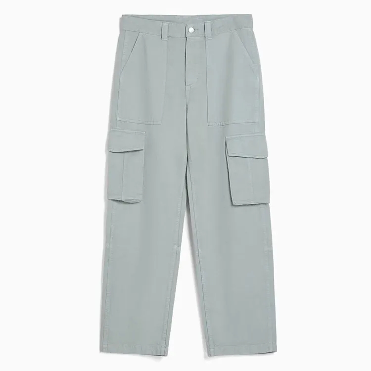 Cotton Twill Pants For Men Patch And Cargo Pockets Wide Leg Pants Customized Color Available