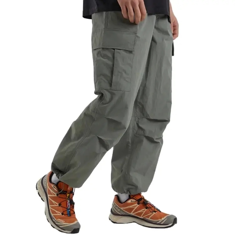 Mens Casual Gray Drawstring Cargo Pants High Quality Outdoor Street Trousers