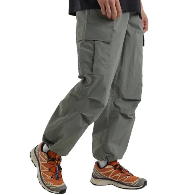Mens Casual Gray Drawstring Cargo Pants High Quality Outdoor Street Trousers