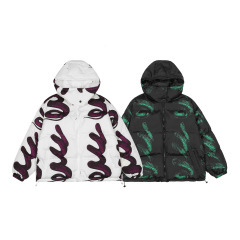 Winter loose thickened retro original venomous snake printed hooded bread coat for men