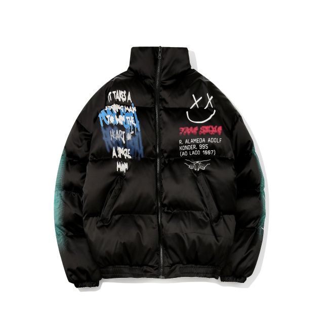 Dark high street graffiti spray paint winter thickened bread jacket men's hip-hop loose warm cotton jacket