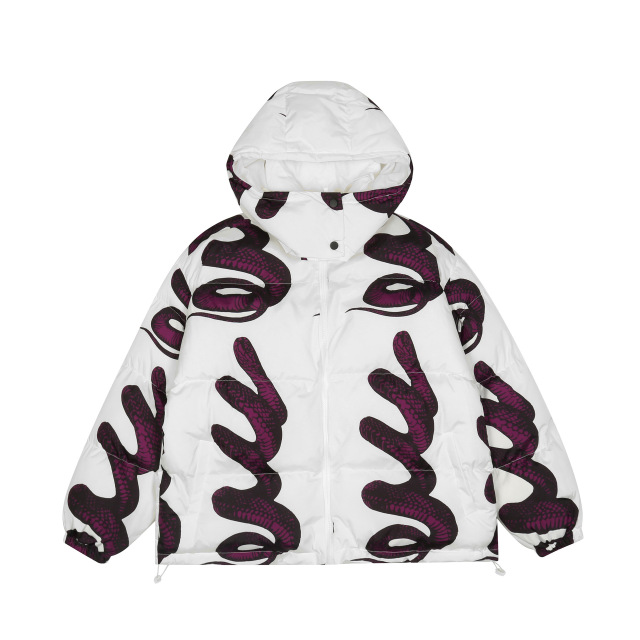 Winter loose thickened retro original venomous snake printed hooded bread coat for men