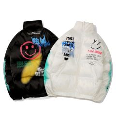 Dark high street graffiti spray paint winter thickened bread jacket men's hip-hop loose warm cotton jacket