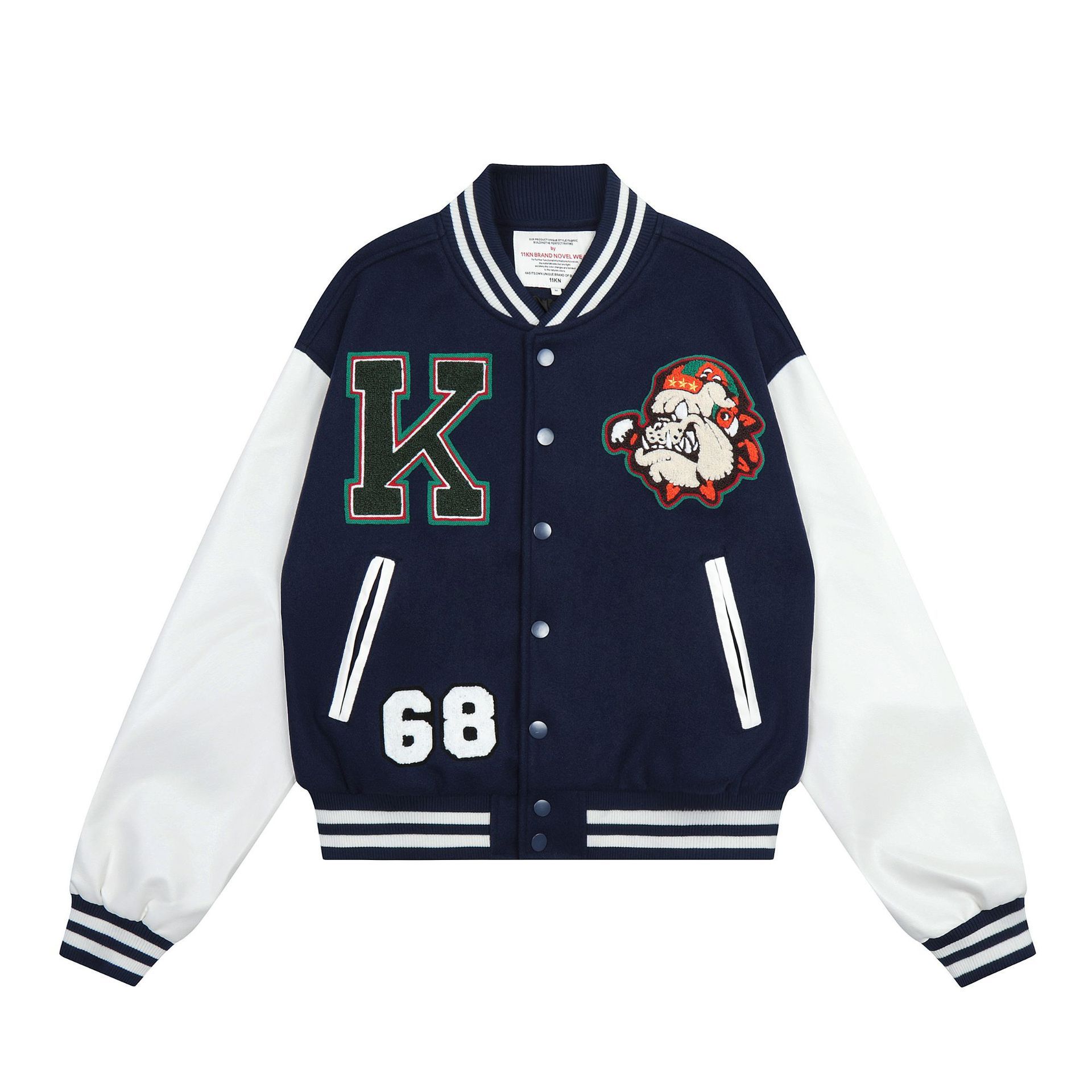 Autumn and winter men's baseball uniform retro street towel embroidered bulldog short loose jacket embroidered baseball uniform