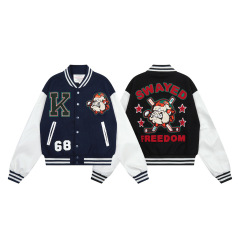 Autumn and winter men's baseball uniform retro street towel embroidered bulldog short loose jacket embroidered baseball uniform