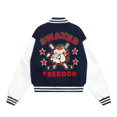 Autumn and winter men's baseball uniform retro street towel embroidered bulldog short loose jacket embroidered baseball uniform
