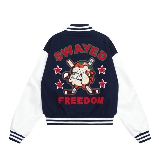 Autumn and winter men's baseball uniform retro street towel embroidered bulldog short loose jacket embroidered baseball uniform