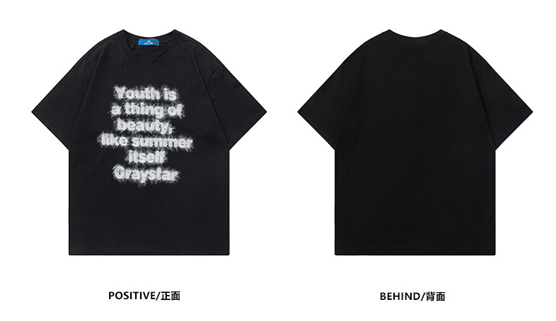 Summer street retro men's casual short-sleeved letter printed T-shirt