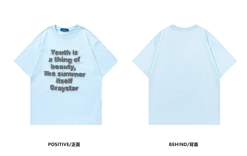 Summer street retro men's casual short-sleeved letter printed T-shirt