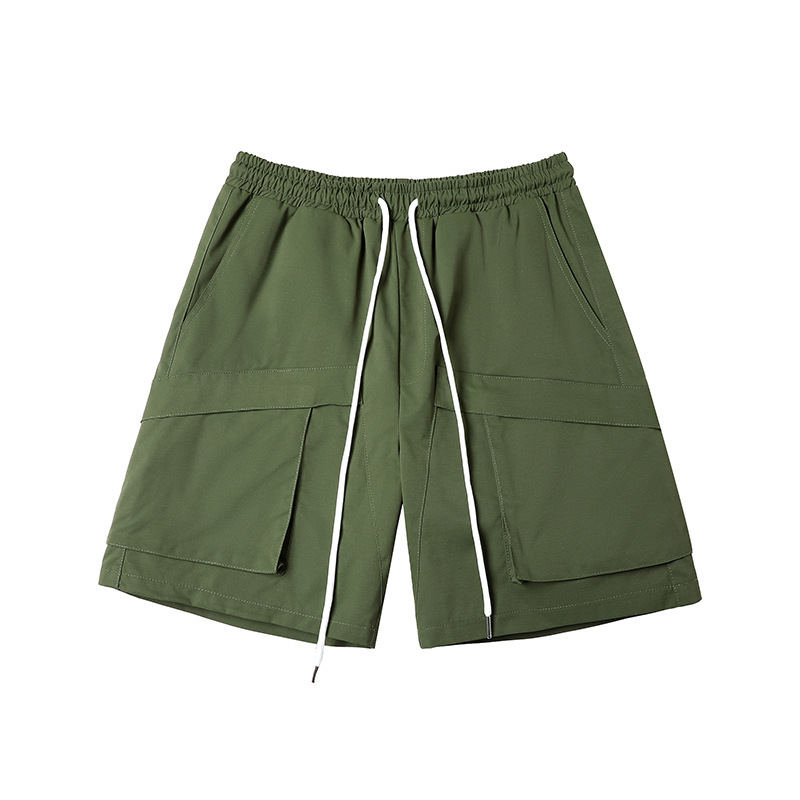 Summer new thin pocket solid color cargo shorts loose quarter pants for men