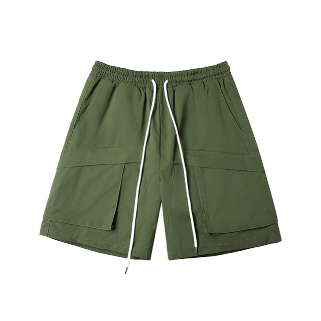 Summer new thin pocket solid color cargo shorts loose quarter pants for men