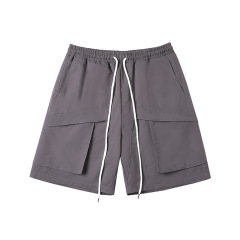 Summer new thin pocket solid color cargo shorts loose quarter pants for men