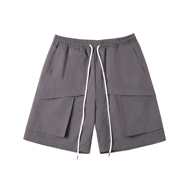 Summer new thin pocket solid color cargo shorts loose quarter pants for men