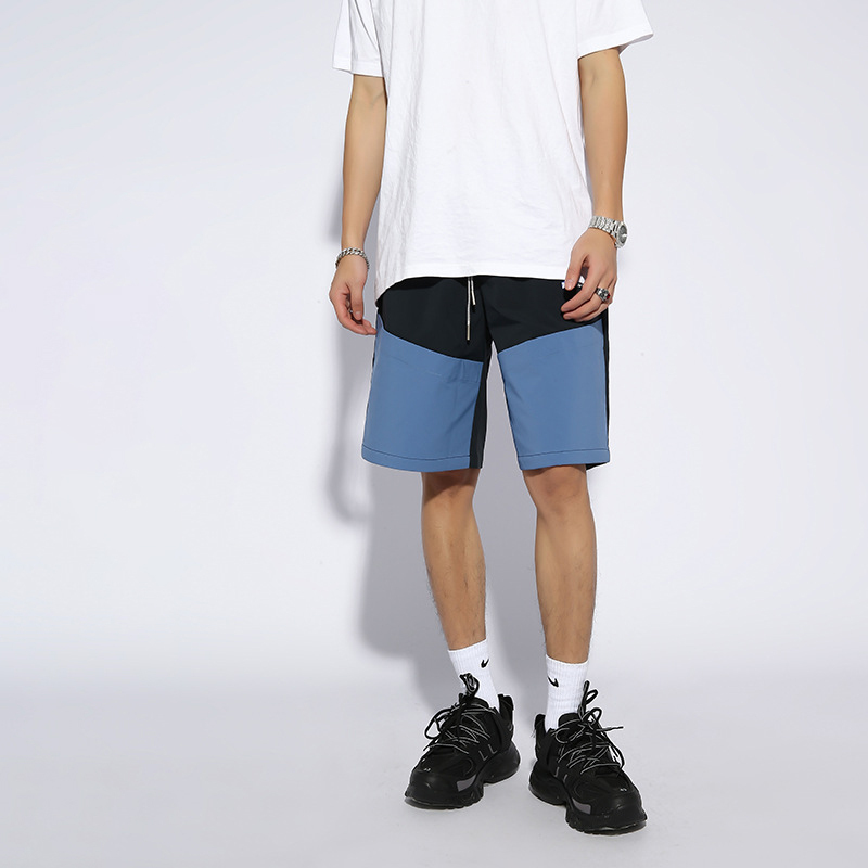 New spring and summer contrasting color loose sports casual straight shorts men's short pants