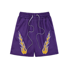 Summer new hip-hop embroidered flame casual shorts for men