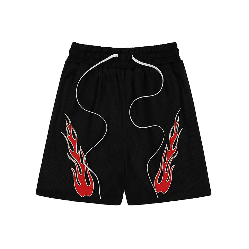 Summer new hip-hop embroidered flame casual shorts for men