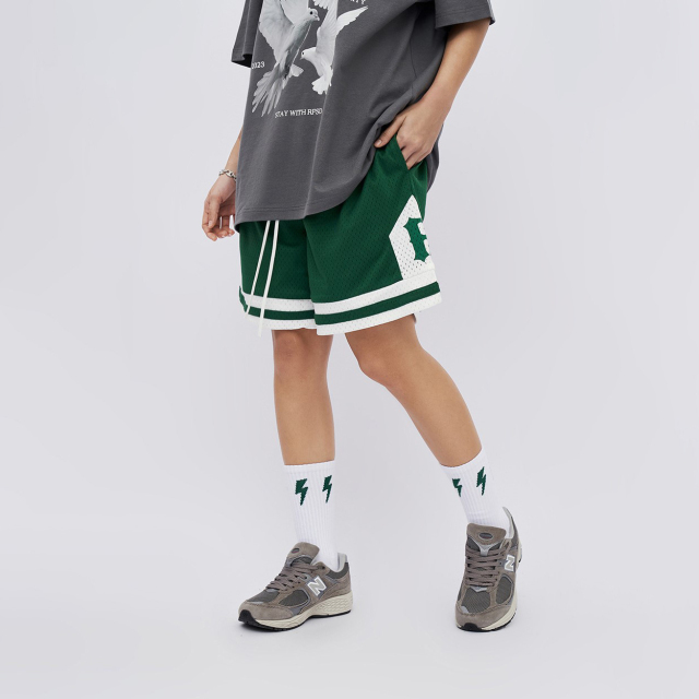 Summer heavyweight 400g mesh embroidered street loose shorts for men