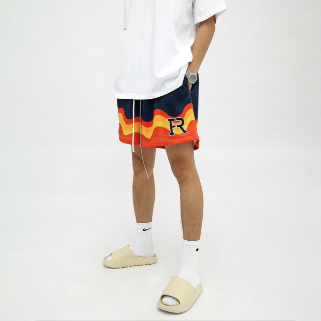 Summer new hip-hop flame print casual men's basketball pants