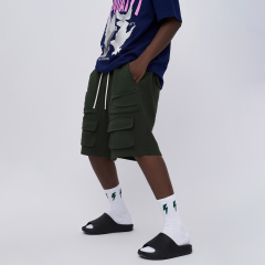 Summer new multi-pocket 400g heavyweight loose overalls shorts for men