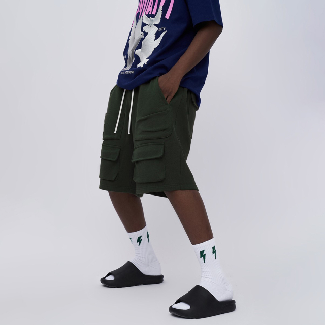 Summer new multi-pocket 400g heavyweight loose overalls shorts for men