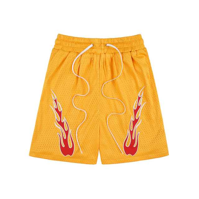 Summer new hip-hop embroidered flame casual shorts for men