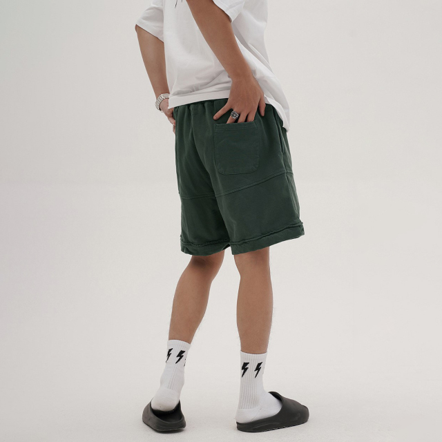 Summer new heavyweight washed and distressed loose sports casual shorts for men