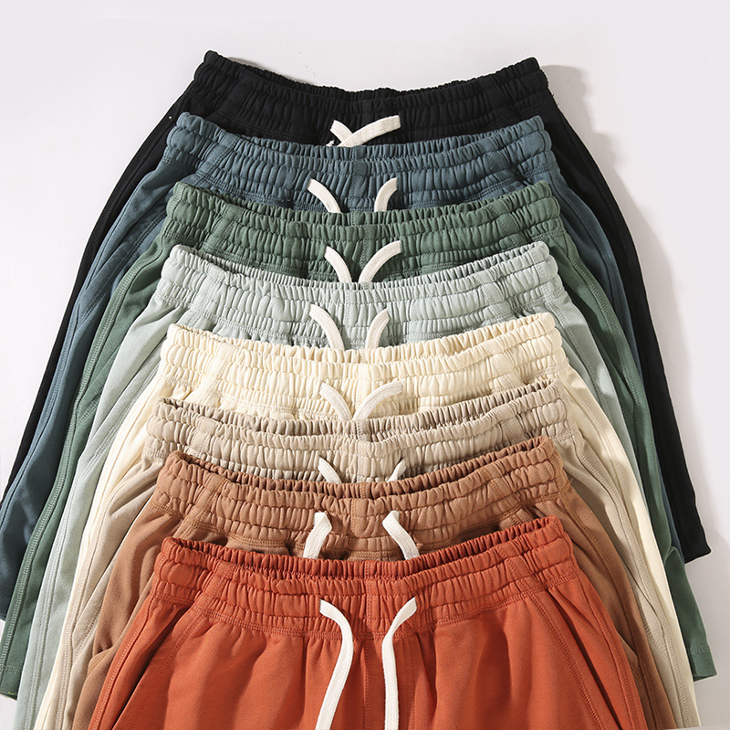 350g heavyweight terry short sweatpants drawstring loose casual solid color men's sports casual shorts