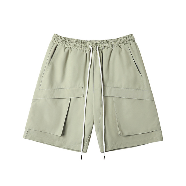 Summer new thin pocket solid color cargo shorts loose quarter pants for men