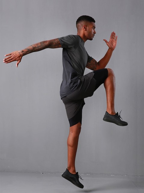 Men'S Summer Short Sleeve Fast Dry Breathable Casual Gym T Shirt Color Contrast Reflective Stripe Fitness T-Shirts