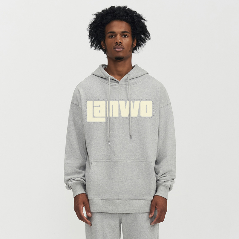 With Rhinestone Plain Raw Hem No Strings Hoodies Men Sweatshirt Pullover Hip Hop Tops Custom Puff Printing Unisex Cropped Hoodie