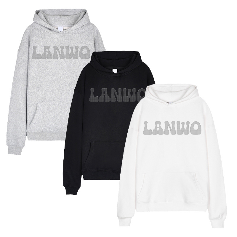 Custom Men Graffiti Streetwear Logo Bling Sparkle Gradient Multicolor Rope Gradient Effect Rhinestone Hoodie
