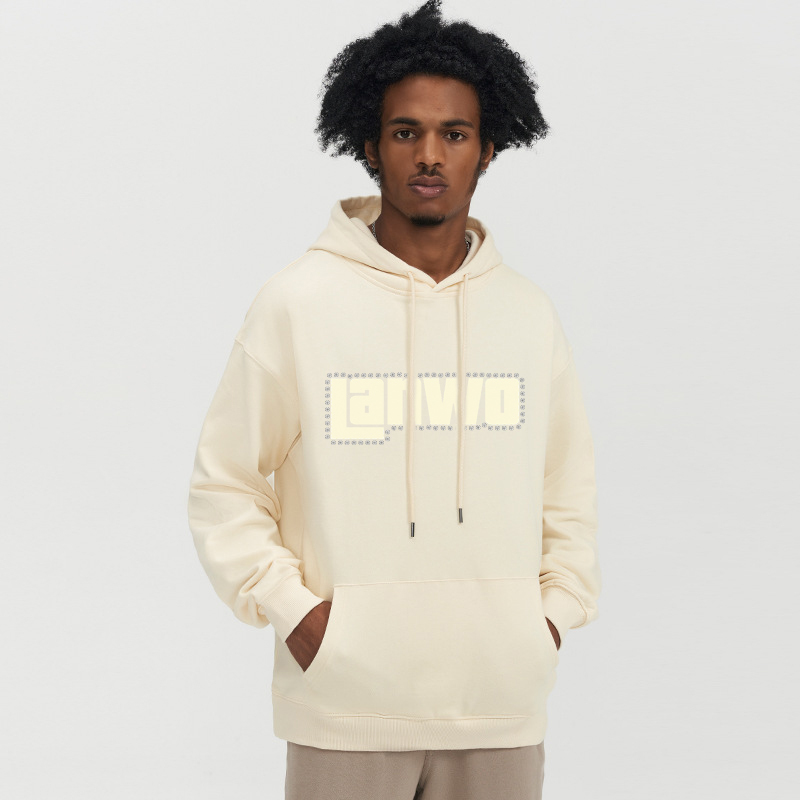 With Rhinestone Plain Raw Hem No Strings Hoodies Men Sweatshirt Pullover Hip Hop Tops Custom Puff Printing Unisex Cropped Hoodie