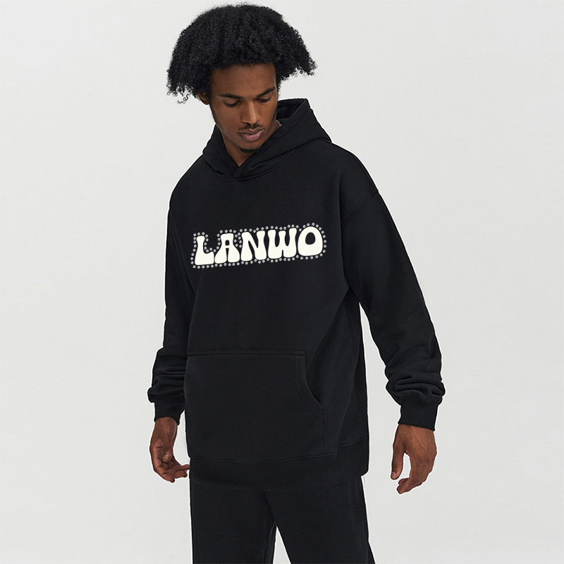 With Rhinestone Custom Fashion Hoodie Set Applique Embroidered Pullover Drawstring Jogging Set Distressed Hoodie For Men