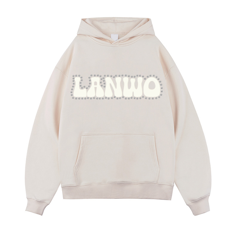 With Rhinestone Custom Fashion Hoodie Set Applique Embroidered Pullover Drawstring Jogging Set Distressed Hoodie For Men