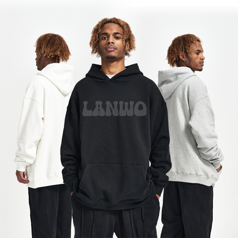 Custom Men Graffiti Streetwear Logo Bling Sparkle Gradient Multicolor Rope Gradient Effect Rhinestone Hoodie