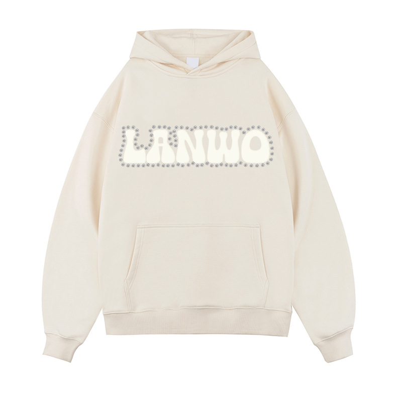 With Rhinestone Custom Fashion Hoodie Set Applique Embroidered Pullover Drawstring Jogging Set Distressed Hoodie For Men