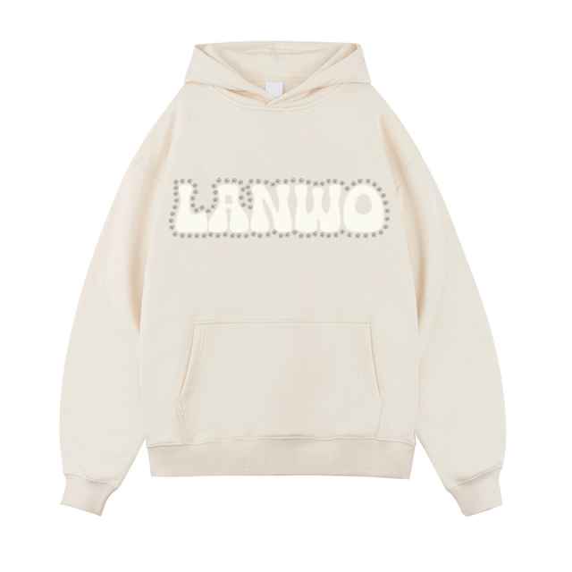 With Rhinestone Custom Fashion Hoodie Set Applique Embroidered Pullover Drawstring Jogging Set Distressed Hoodie For Men