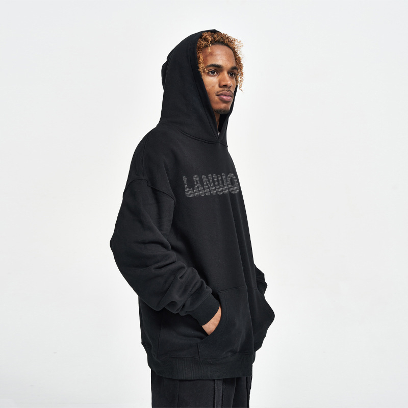 Custom Men Graffiti Streetwear Logo Bling Sparkle Gradient Multicolor Rope Gradient Effect Rhinestone Hoodie