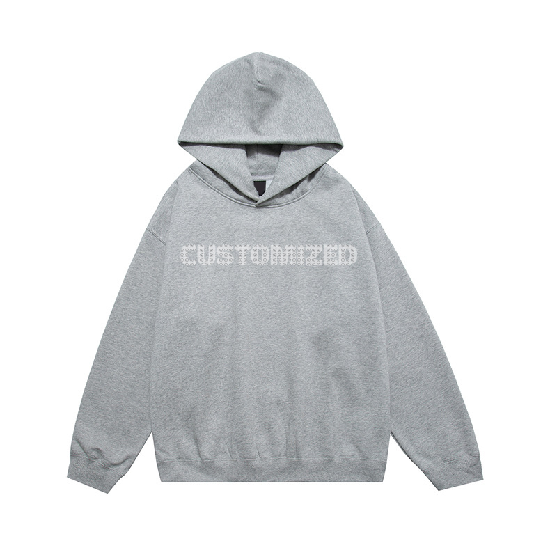 Custom Black Logo Long Sleeve Heavyweight Bling Strings Unisex Oversize Sweatshirt Sport Coat Pullover Rhinestone Hoodie