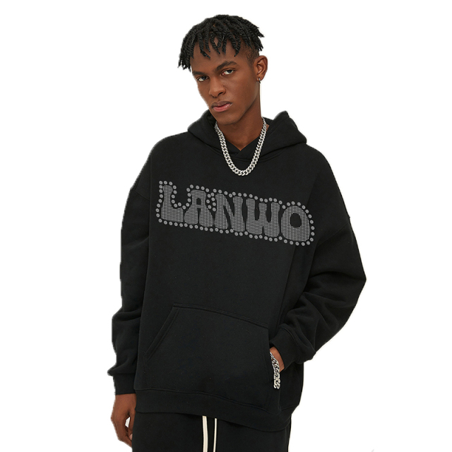Custom Hoodie Pullover Sweatshirt Fashion Logo Custom Rhinestone Hoodies