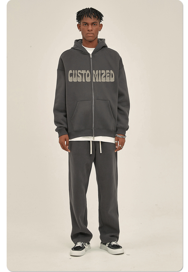 Wholesale Streetwear 100% Cotton Thick Patch Hoodie Full Zip Up Neck Oversized Hoodie Custom For Unisex