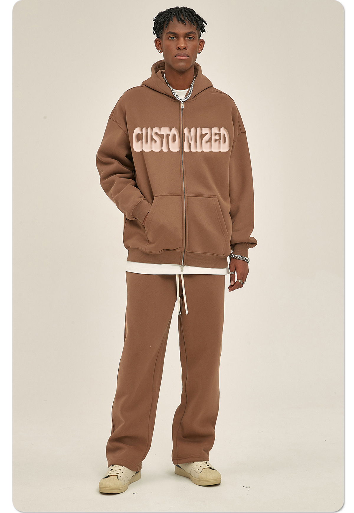 Wholesale Streetwear 100% Cotton Thick Patch Hoodie Full Zip Up Neck Oversized Hoodie Custom For Unisex