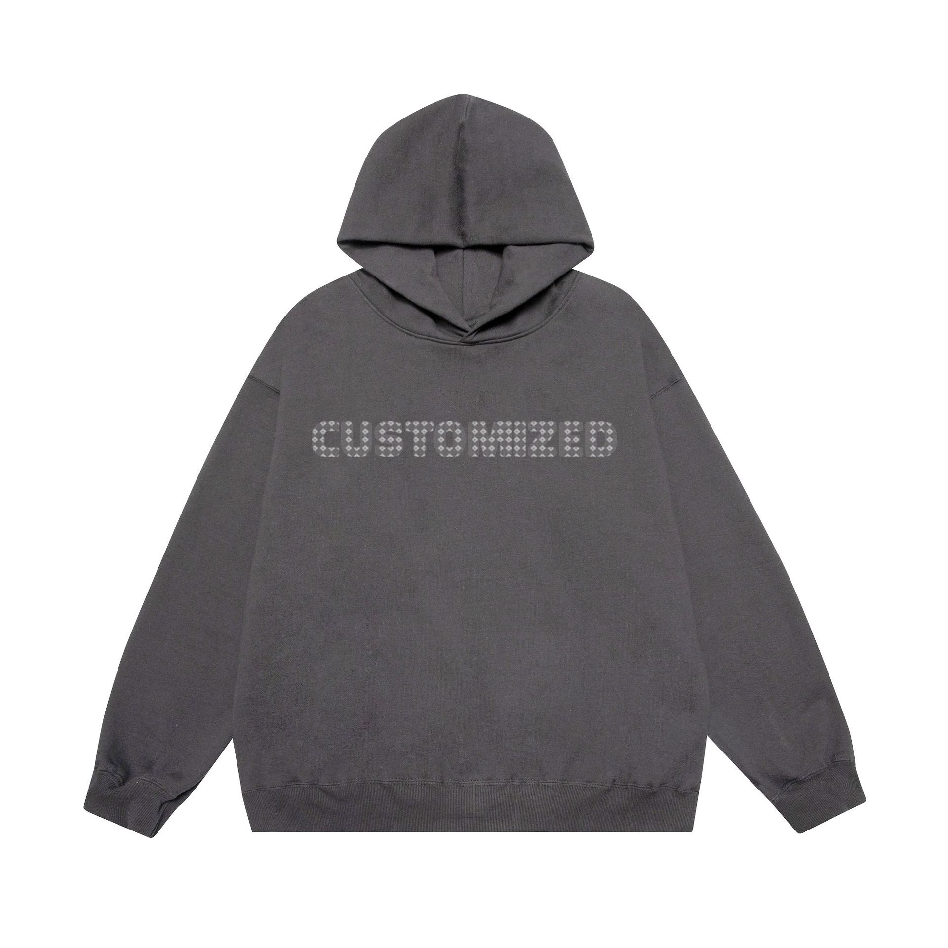 Custom Black Logo Long Sleeve Heavyweight Bling Strings Unisex Oversize Sweatshirt Sport Coat Pullover Rhinestone Hoodie