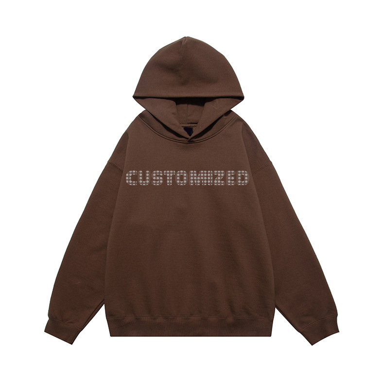 Custom Black Logo Long Sleeve Heavyweight Bling Strings Unisex Oversize Sweatshirt Sport Coat Pullover Rhinestone Hoodie