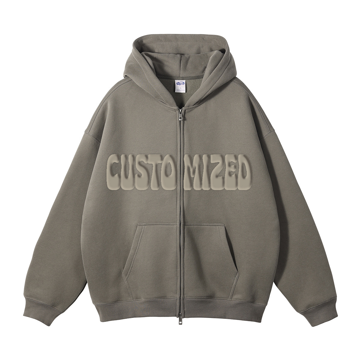 Wholesale Streetwear 100% Cotton Thick Patch Hoodie Full Zip Up Neck Oversized Hoodie Custom For Unisex