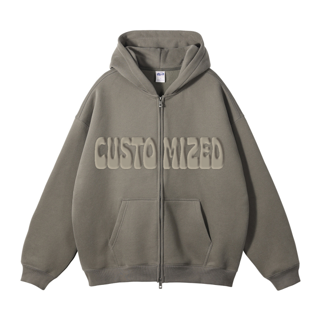 Wholesale Streetwear 100% Cotton Thick Patch Hoodie Full Zip Up Neck Oversized Hoodie Custom For Unisex